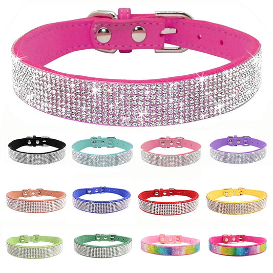 Suede Fiber Crystal Cat Collar